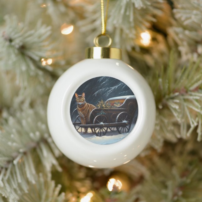 Abyssinian Snowy Sleigh Ride Weihnachtsdekor Keramik Kugel-Ornament (Baum)