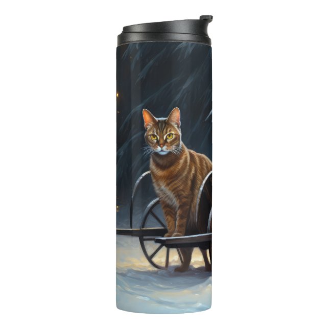Abyssinian Snowy Sleigh Ride Weihnachtsdekor Thermosbecher (Nach links gedreht)