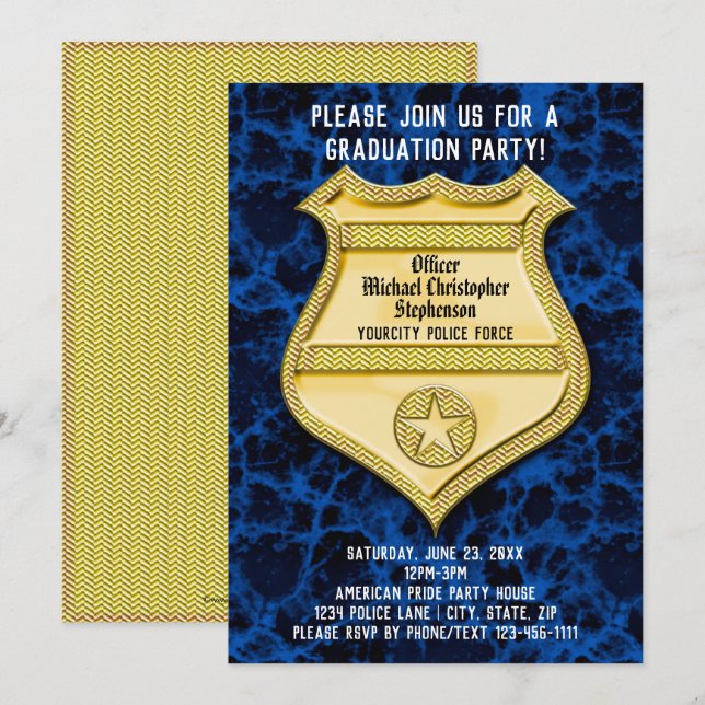 Abzeichen Blue Marble Police Graduation Party Einladung (Vorne/Hinten)