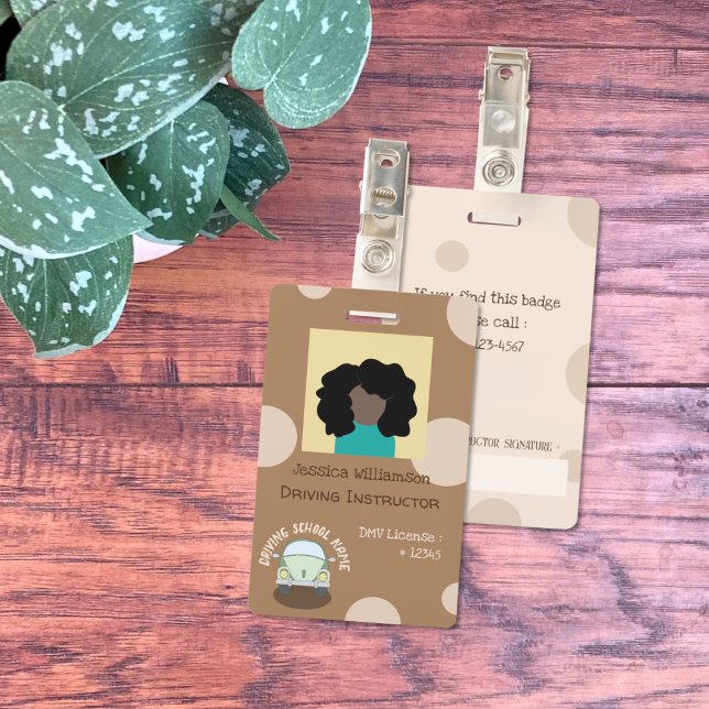 Abzeichen des Fahrlehrers für das vertikale Foto Ausweis (Double-sided driving instructor photo ID badge .)