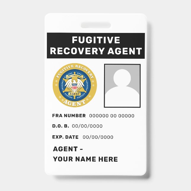 ABZEICHEN für den AGENT von FUGITIVE ERHOLUNGEN Ausweis (Vorderseite)