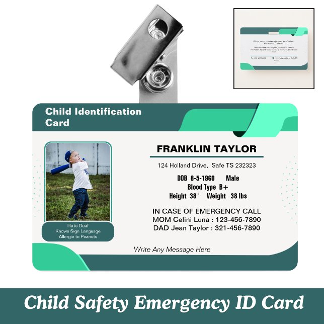 Abzeichen für den Notfall-Identifizierungskarte de Ausweis (Child Safety Emergency ID Card)