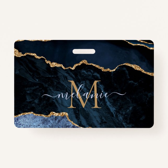 Abzeichen für Navy Blue-Gold-Marmor-Buchstaben Ausweis (Vorderseite)