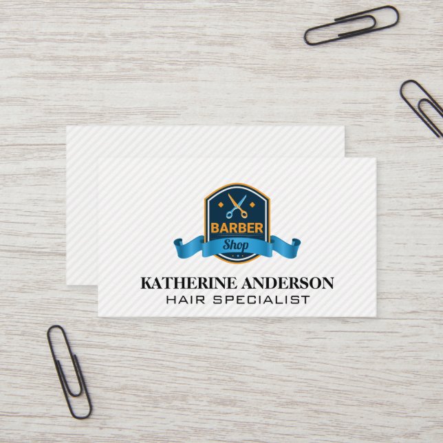 Abzeichen-Logo für Barbershop-Scheren Visitenkarte (Vorderseite/Rückseite Beispiel)