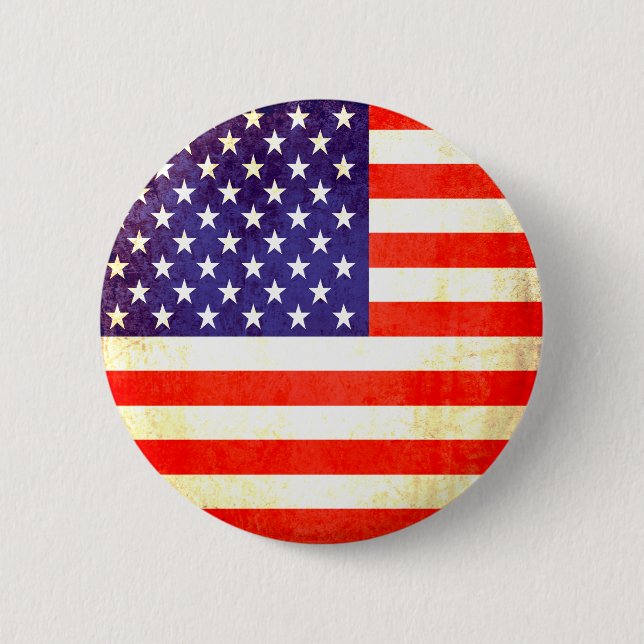 Abzeichen mit amerikanischer Fahne in Rot-Weiß und Button (Vorderseite)