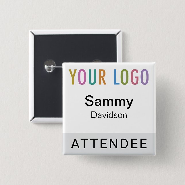 Abzeichen mit grauem Namen und Logo Pinback Square Button (Vorne & Hinten)