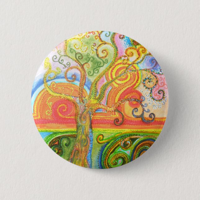 Abzeichen mit psychedelischem buntem Baum-Entwurf Button (Vorderseite)