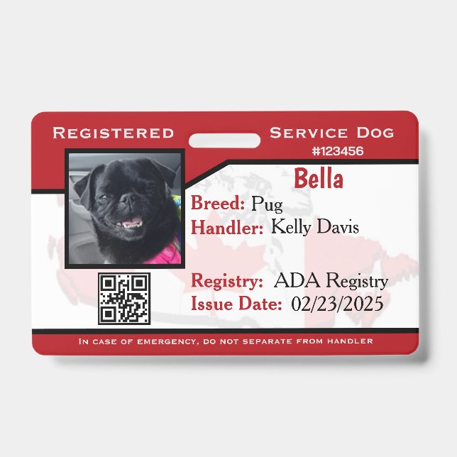 Abzeichen mit Red Service Hund ID Ausweis (Vorderseite)