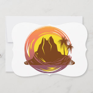 Abzeichen mit tropischer Vulkanlandschaft und Palm