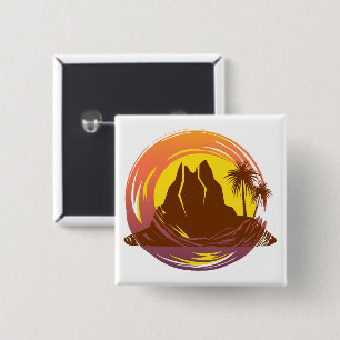 Abzeichen mit tropischer Vulkanlandschaft und Palm Button