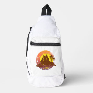 Abzeichen mit tropischer Vulkanlandschaft und Palm Crossbody Bag