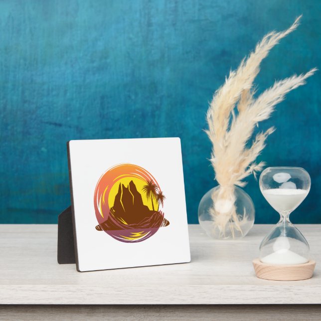 Abzeichen mit tropischer Vulkanlandschaft und Palm Fotoplatte (InSitu)
