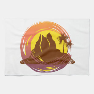 Abzeichen mit tropischer Vulkanlandschaft und Palm Geschirrtuch