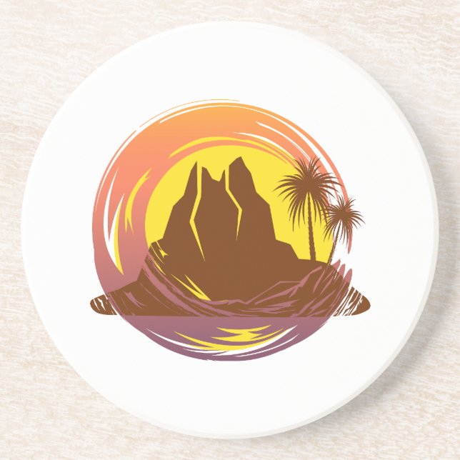 Abzeichen mit tropischer Vulkanlandschaft und Palm Getränkeuntersetzer (Vorne)
