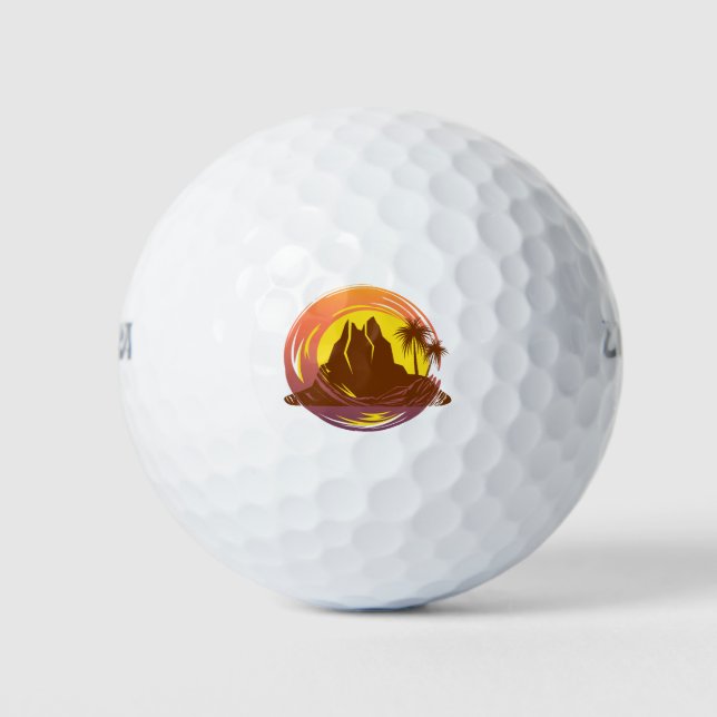 Abzeichen mit tropischer Vulkanlandschaft und Palm Golfball (Vorderseite)