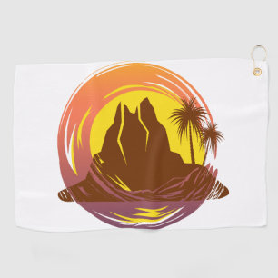 Abzeichen mit tropischer Vulkanlandschaft und Palm Golfhandtuch