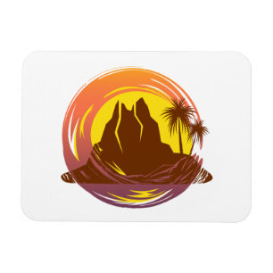 Abzeichen mit tropischer Vulkanlandschaft und Palm Magnet