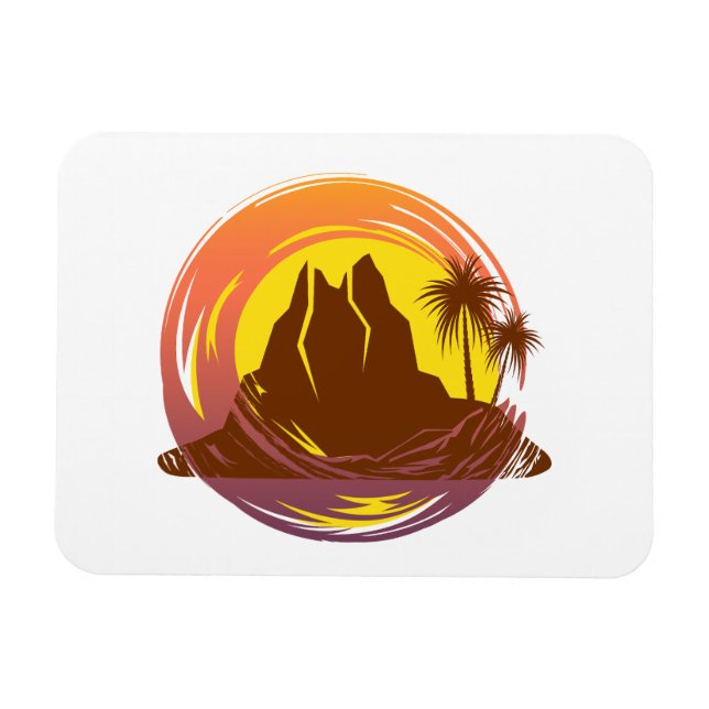 Abzeichen mit tropischer Vulkanlandschaft und Palm Magnet (Horizontal)