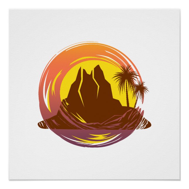 Abzeichen mit tropischer Vulkanlandschaft und Palm Poster (Vorderseite)