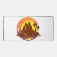 Abzeichen mit tropischer Vulkanlandschaft und Palm