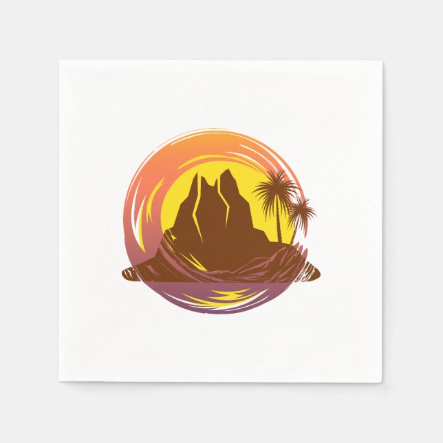 Abzeichen mit tropischer Vulkanlandschaft und Palm Serviette (Vorderseite)
