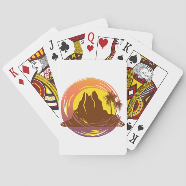 Abzeichen mit tropischer Vulkanlandschaft und Palm Spielkarten (Rückseite)