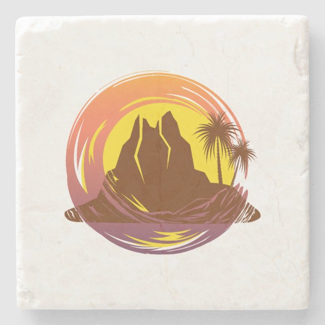 Abzeichen mit tropischer Vulkanlandschaft und Palm Steinuntersetzer (Vorderseite)