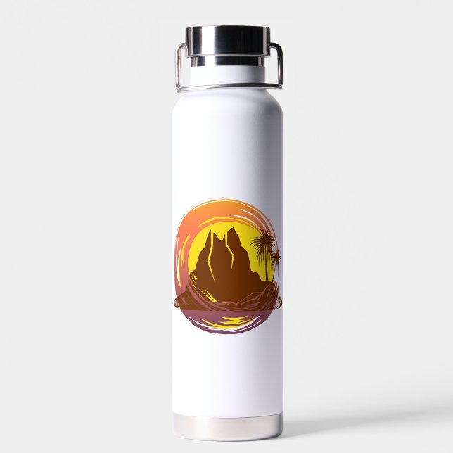 Abzeichen mit tropischer Vulkanlandschaft und Palm Trinkflasche (Rückseite)