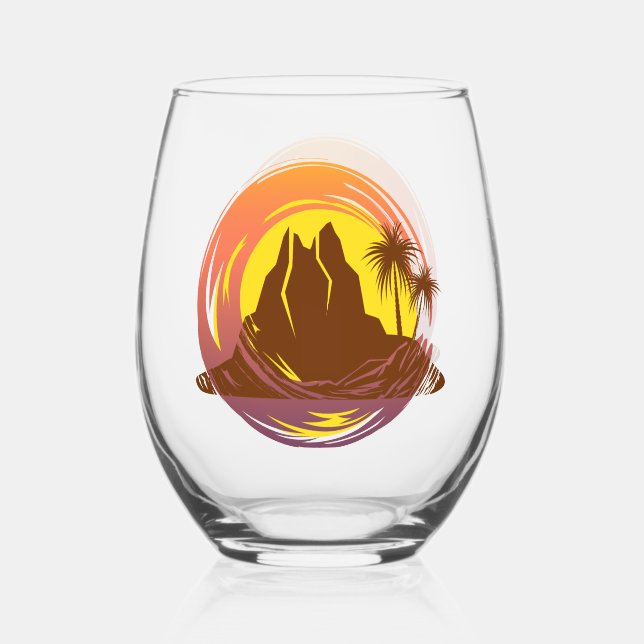 Abzeichen mit tropischer Vulkanlandschaft und Palm Weinglas Ohne Stiel (Vorderseite)