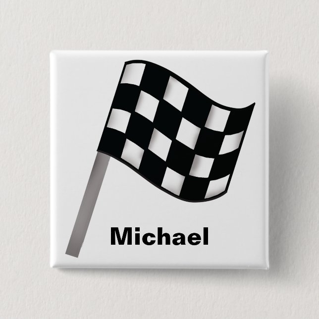 Abzeichen "Schwarz-weiß Waving Checkered Flag Name Button (Vorderseite)