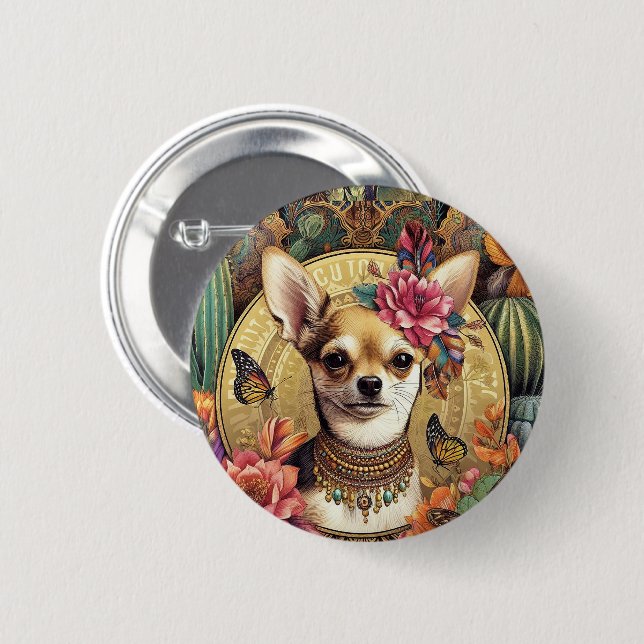 Abzeichen Vintag Chihuahua Jugendstil Button (Vorne & Hinten)