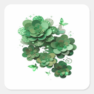 Abziehbare grüne GREEN FLORAL FANTASY Dekorationsk Quadratischer Aufkleber