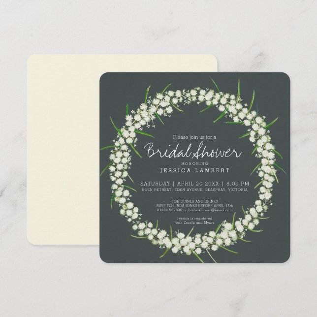 Acacia creme art Blume Brautparty lädt ein Einladung (Vorne/Hinten)