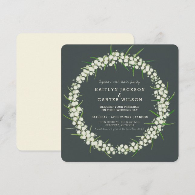 Acacia light Wattle Blume Art Hochzeit Einladung (Vorne/Hinten)