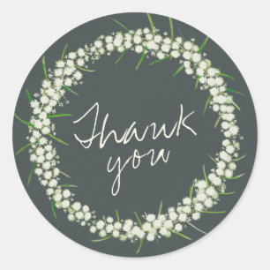 Acacia Wattle Wreath Hochzeit danke Runder Aufkleber