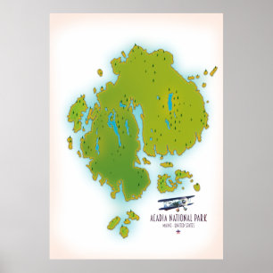 Acadia, Maine National Park Karte Reiseplan. Poster