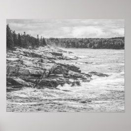 Acadia Maine Rocky Küste Schwarz und Weiß Poster