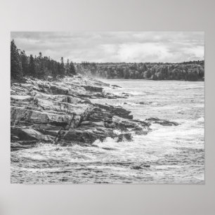 Acadia Maine Rocky Küste Schwarz und Weiß Poster