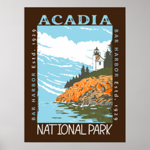Acadia National Park Bar Harbor Leuchtturm Vintage Poster
