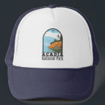 Acadia National Park Bar Harbor Lighthouse Maine Truckerkappe<br><div class="desc">Acadia vector artwork design. Acadia National Park is primarily on Maine's Mount Desert Island. Its landscape is marked by woodland,  rocky beaches and glacier-scoured granite peaks such as Cadillac Mountain.</div>