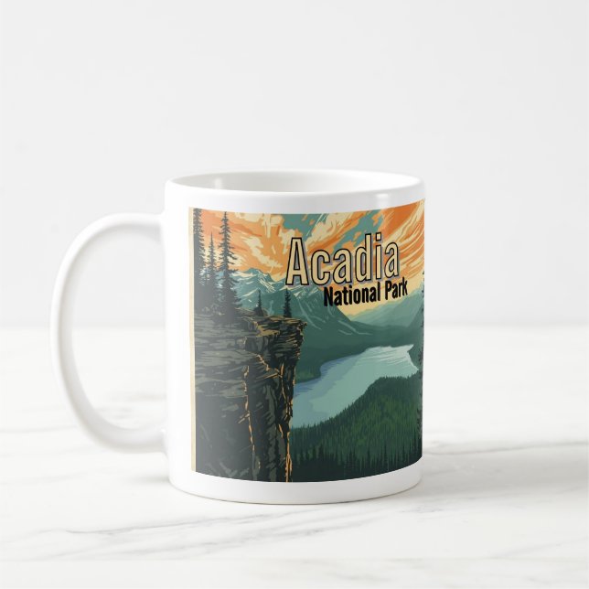 Acadia National Park Illustration Retro Kaffeetasse (Links)