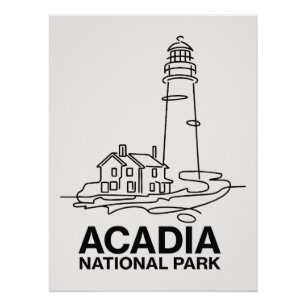 Acadia National Park Leuchtturm-Linienkunst Poster