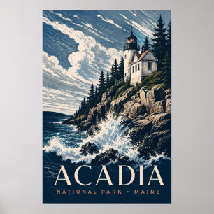 Acadia National Park Maine Moderne Holzschnitt Rei Poster