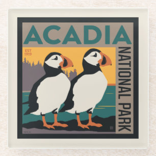 Acadia National Park, Maine Puffins Glasuntersetzer