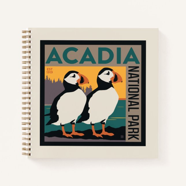 Acadia National Park, Maine | Puffins Notizbuch (Vorderseite)