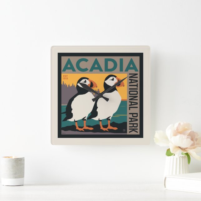 Acadia National Park, Maine | Puffins Quadratische Wanduhr (Zuhause)