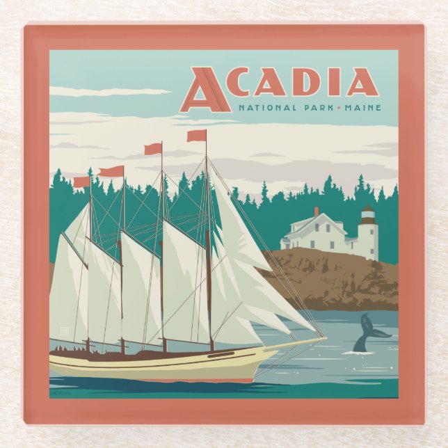 Acadia National Park, Maine | Sailboat & Whale Glasuntersetzer (Vorderseite)