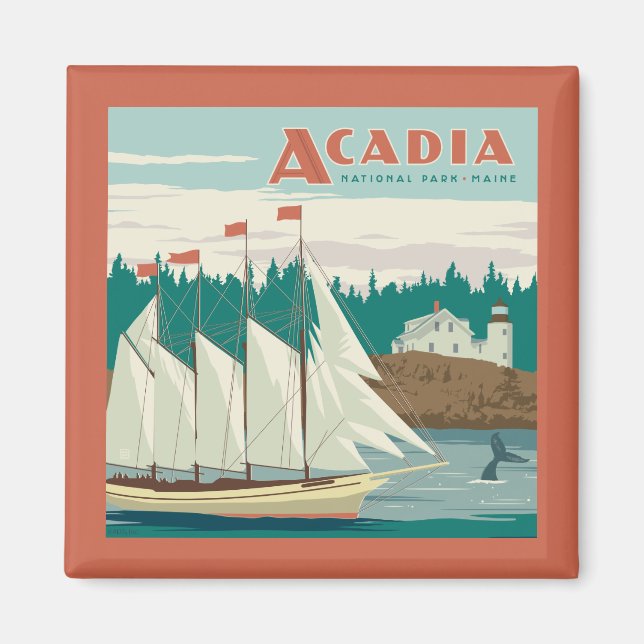 Acadia National Park, Maine | Sailboat & Whale Magnet (Vorne)