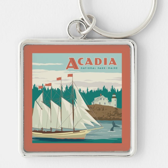 Acadia National Park, Maine | Sailboat & Whale Schlüsselanhänger (Vorne)