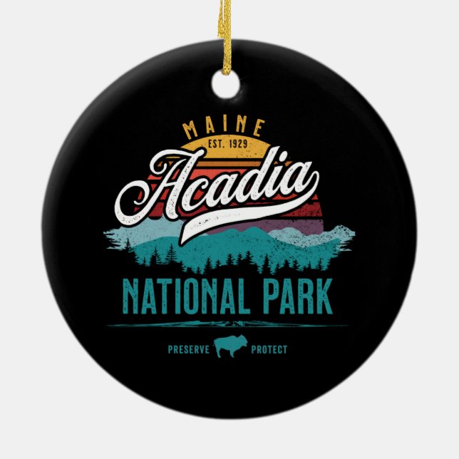 ACADIA NATIONAL PARK RETRO SUN FERIENORNATION KERAMIK ORNAMENT (Hinten)